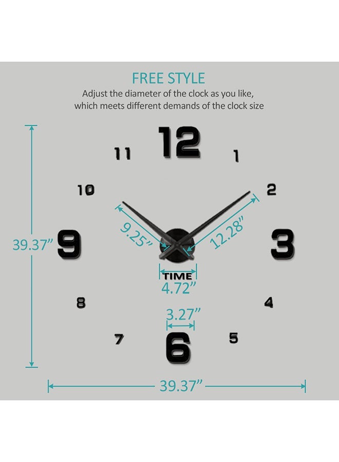 3D Wall Clock With Mirror Number Stickers Black 39x39inch - Image 3